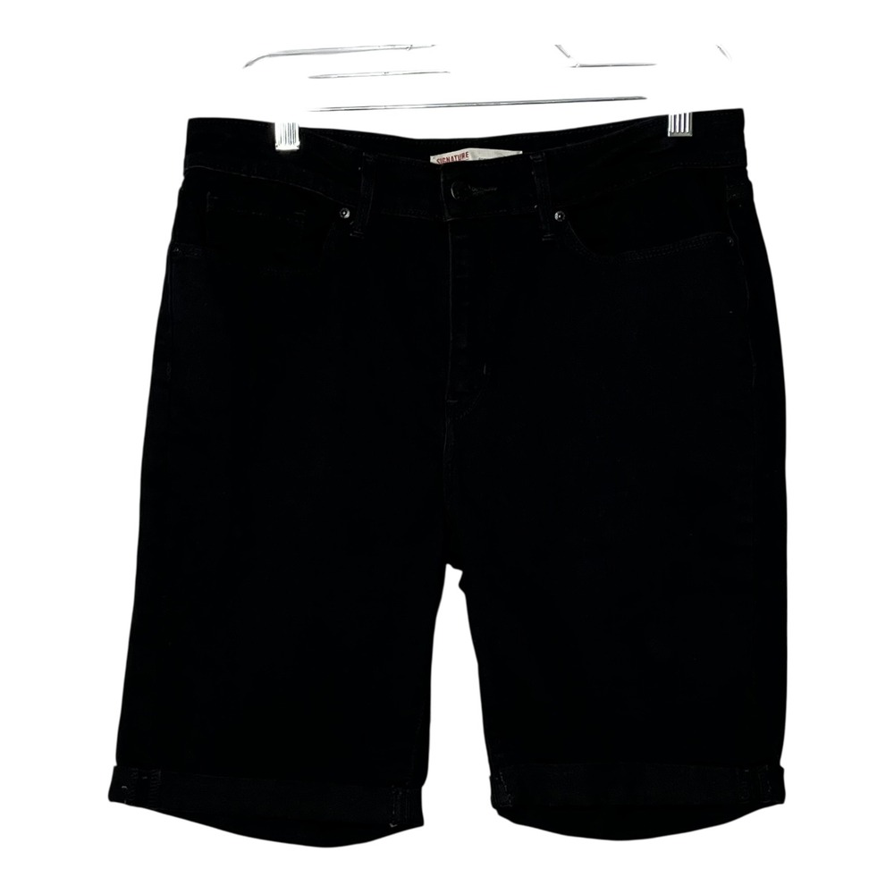 Signature by Levi Strauss Women Bermuda Shorts Black Stretch Denim Cuffed 10 W30